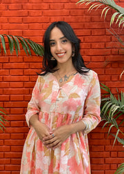 Peach Floral Rayon - Moss Coord with Gathers